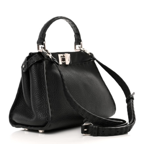 FENDI Peekaboo SMALL Black Saddle Brown Selleria Bag 1048 Hand-Sewn Topstitch - Picture 12 of 16